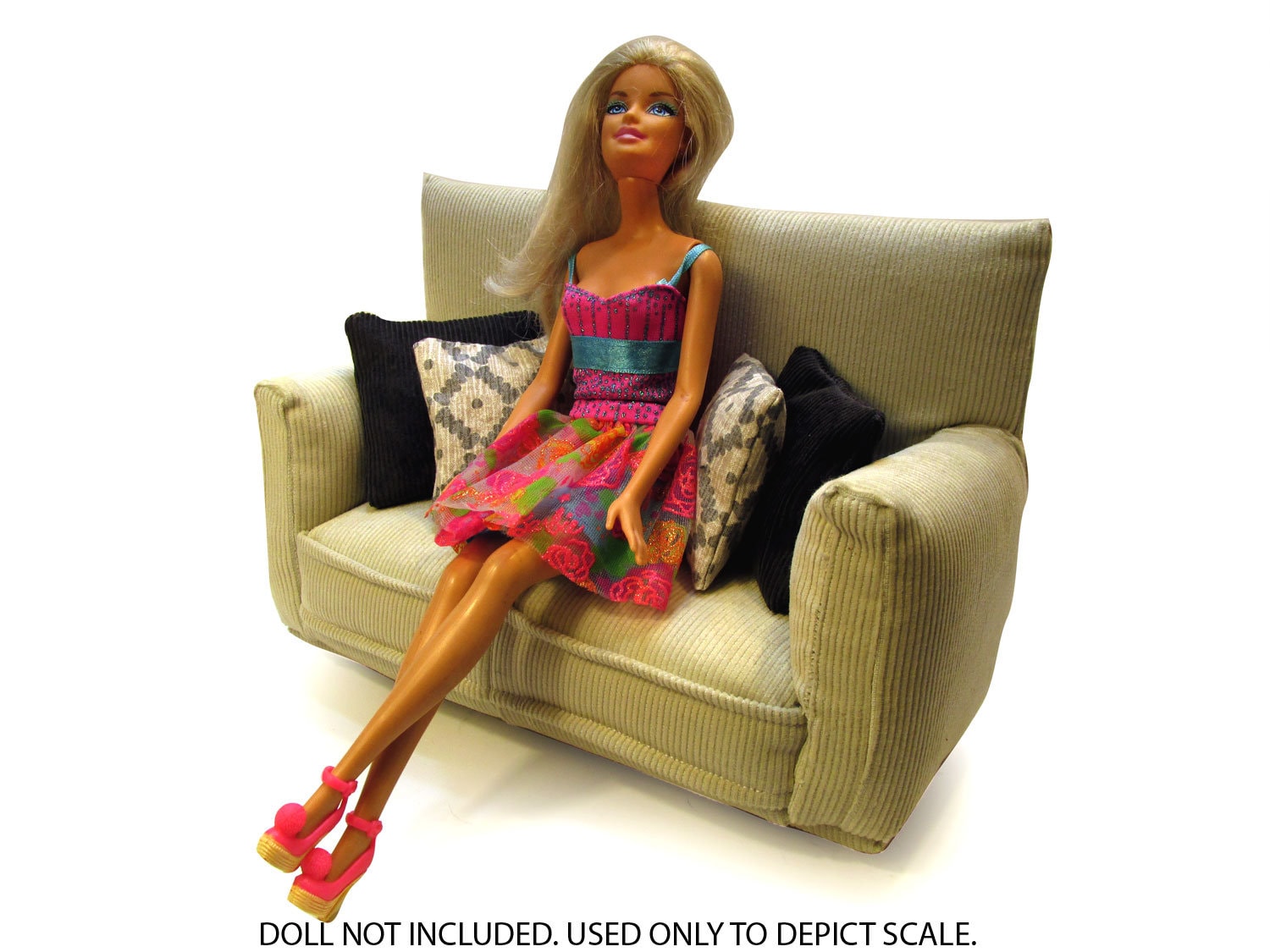 Barbie Doll FurnitureSofa with Pillows 16 scalePale Gray with 4