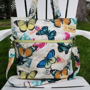 Handmade Butterfly Canvas Tote Bag: Convertible Crossbody Purse