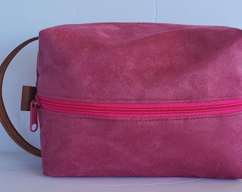 Vegan Rose Suede Boxy Makeup Bag/Travel Cosmetic Bag/Toiletry Bag/Vanity Bag /Gift for Her /Mother’s Day