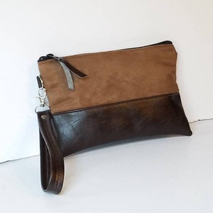 Brown Vegan Wristlet Clutch Bag/Vegan Suede Wristlet Clutch Bag/Faux Suede Clutch Purse/Everyday Wristlet Purse/Bridesmaid Gift