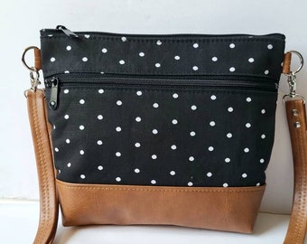 Black Polka Dot Vegan Crossbody Bag/Vegan Leather Crossbody Purse/Faux Leather Cross Body Bag/Everyday Bag/School crossbody Bag/Gift For Her