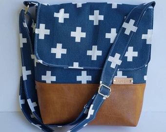 Vegan Leather Messenger Bag/Women Swisscross Crossbody Bag/Hipster Crossbody Purse/Canvas Messenger Purse/Everyday Bag/Gift For Her