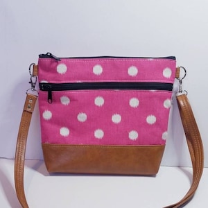 Pink Polka Dot Vegan Leather Crossbody Bag: Everyday Messenger Style