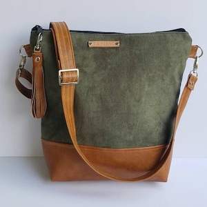 Green Vegan Suede Crossbody Purse/Vegan Leather Messenger Bag/Everyday Bag/Women Messenger Purse/Zippered Crossbody Purse/Gift For Her image 1