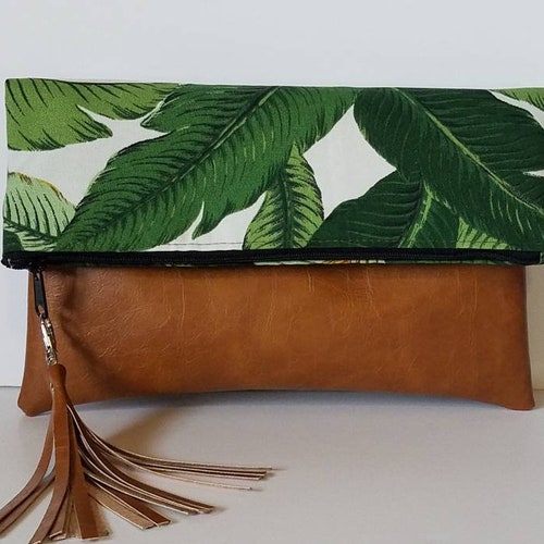 Palm Leaf Print Foldover Clutch/palm Leaf Oversize Clutch - Etsy