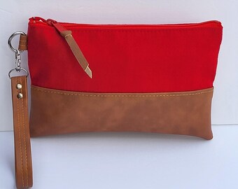 Red Vegan Suede Wristlet Clutch/Phone Wrist Wallet