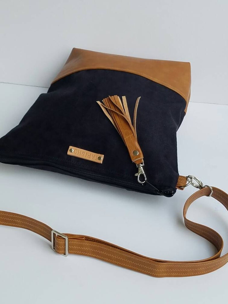 Black Vegan Suede Crossbody Bag/faux Suede Purse/vegan Leather Etsy