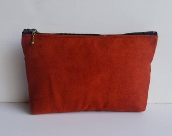 Burnt Orange Vegan Suede Pouch/Wedding Guest Clucth/Bridesmaid Gifts/Small Clucth Bag/Handmade Cosmetic Bag