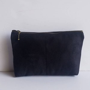 Schwarze Vegan Wildleder Reißverschluss Tasche/Faux Wildleder Kosmetiktasche/Kleine Make-up Tasche/Vegan Wildleder Geldbörse/Brautjungfer Clutch Tasche