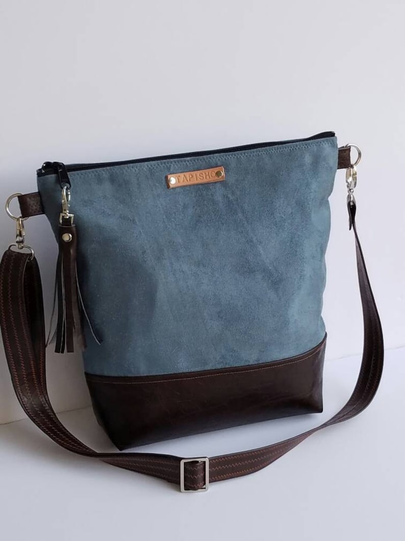 Blue Slate Vegan Suede Messenger Bag/women Crossbody Etsy