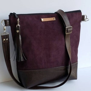 Plum Vegan Suede Crossbody Bag/Vegan Leather Messenger Purse/Zippered Cross Body Purse/Women Messenger Bag/Everyday Bag/Gift for Her