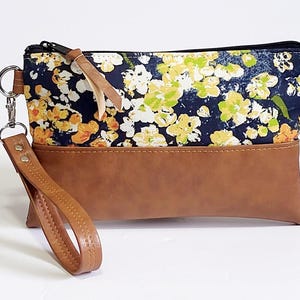 Pochette en toile florale en cuir végétalien : porte-monnaie fait main