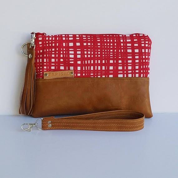 Red Wristlet Clutch Bag/Vegan Leather Clutch/Faux Leather Etsy