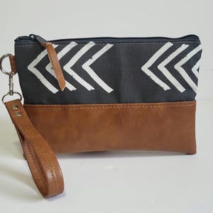 Pochette en toile et cuir végétalien : porte-monnaie géométrique