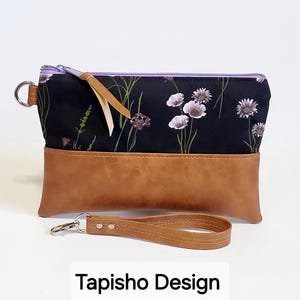 Pochette fleurie en cuir végétalien : sac à main en toile fait main