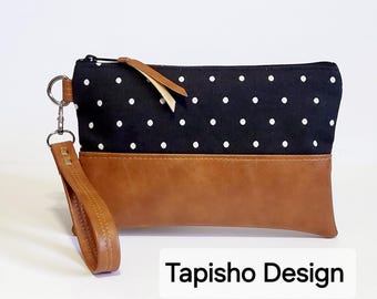 Polka Dot Vegan Leather Clutch/Women Wristlet Purse/Phone Wrist Wallet/Gift for Her/Iphone Wrist Bag