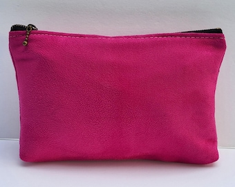 Handmade Fuchsia Vegan Suede Pouch/Wedding Guest Clucth/Bridesmaid Gifts/Small Clucth Bag/Handmade Cosmetic Bag/Small Cosmetic Bag