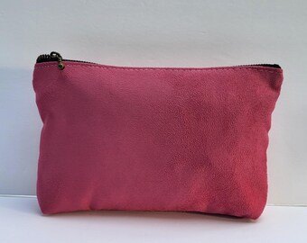 Handmade Pink Rose Vegan Suede Pouch/Small Cosmetic Bag/Wedding Pouch/Small Clutch for Wedding/Bridesmaid Gifts