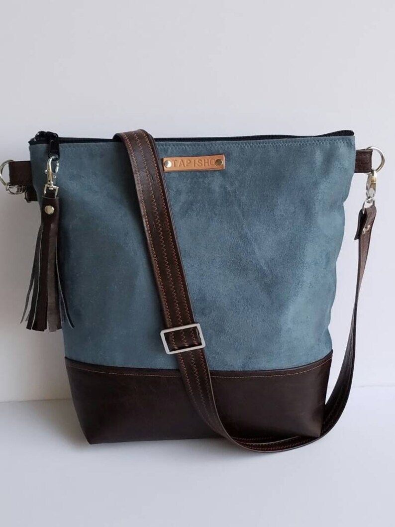 Blue Slate Vegan Suede Messenger Bag/women Crossbody Etsy