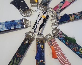 Vegan Leather Wristlet KeyFob/Handmade KeyChain Lanyard/Keychain Fabric