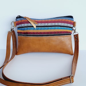 Bolso bandolera vegano/Bolso bandolera vegano/Bolso bandolera para mujer/Bolso bandolera con estampado étnico/Bolso bandolera de viaje/Bolso minimalista