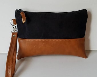 Black Vegan Wristlet Clutch Bag/Vegan Suede Wristlet Clutch Bag/Faux Suede Clutch Purse/Everyday Wristlet Purse/Bridesmaid Gift/Gift for Her