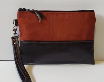 Burnt Orange Vegan Wristlet Clutch Bag/Vegan Suede Wristlet Clutch Bag/Faux Suede Clutch Purse/Everyday Wristlet Purse/Bridesmaid Gift