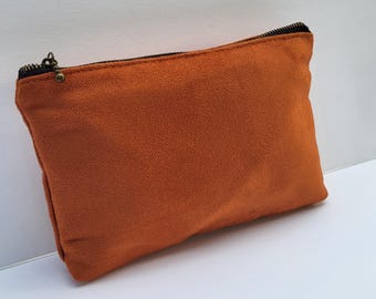 Orange Vegan Suede Pouch/Wedding Guest Clucth/Bridesmaid Gifts/Small Clucth Bag/Handmade Cosmetic Bag