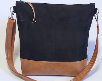 Black Vegan Suede Crossbody Bag - Medium Crossbody Purse - Women's Cross Bag - Minimalist Everyday Purse - Gift for Wife - Travel Crossbody