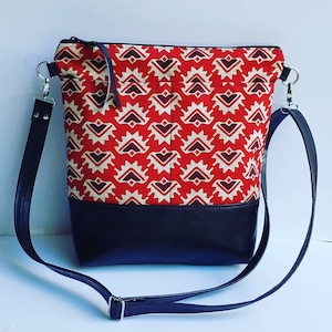 Bohemian Vegan Leather Crossbody Bag: Cotton Canvas Messenger