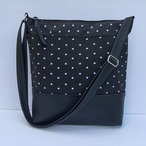 Vegan Canvas Crossbody Bag: Polka Dot Travel Purse