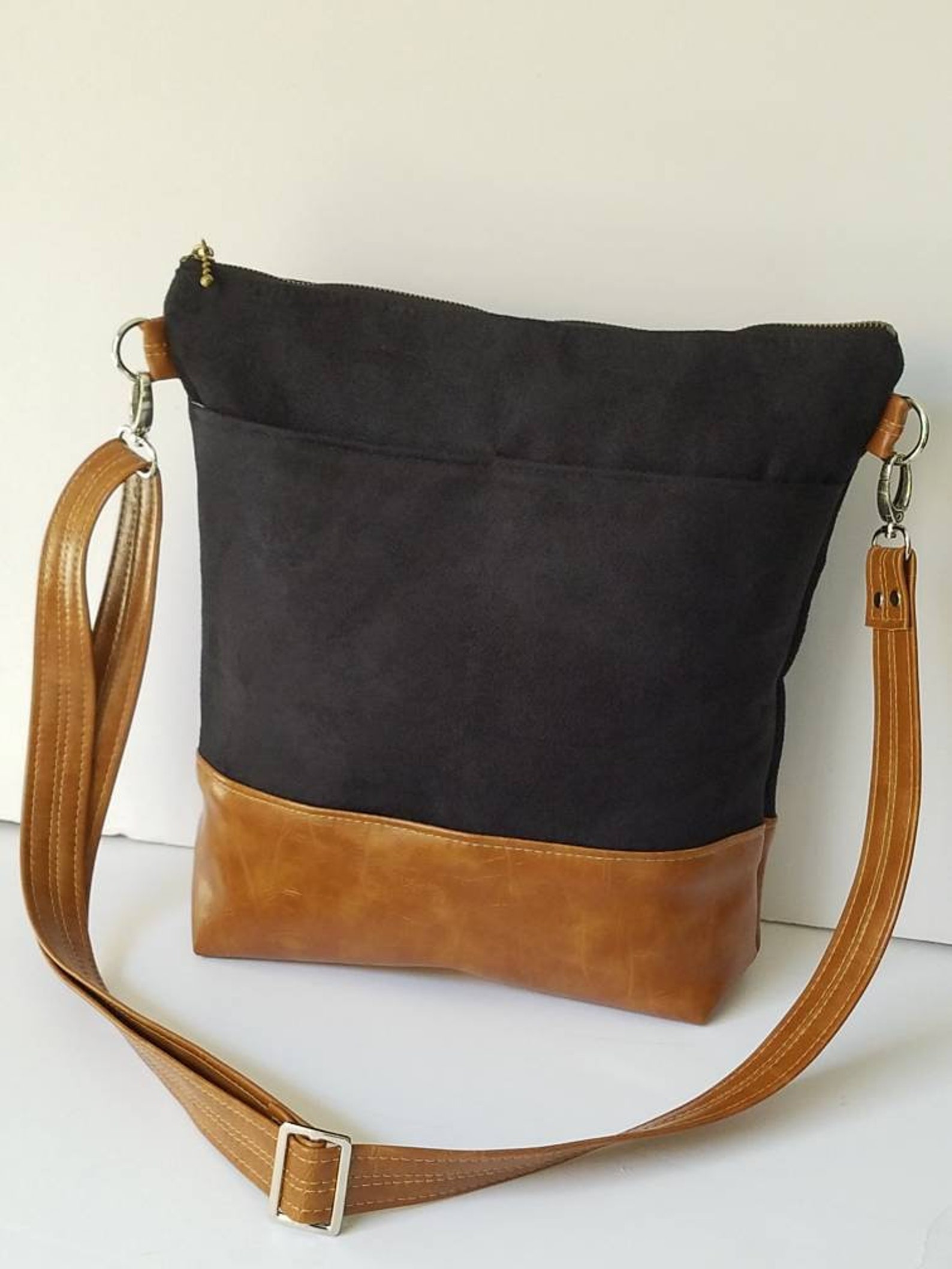 Black Vegan Suede Crossbody Bag/faux Suede Purse/vegan Leather Etsy