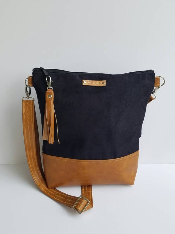 black suede crossbody purse