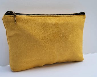 Handmade Yellow Vegan Suede Pouch/Small Cosmetic Bag/Bridesmaid Gifts/Wedding Guest Pouches/Small Clucth Bag