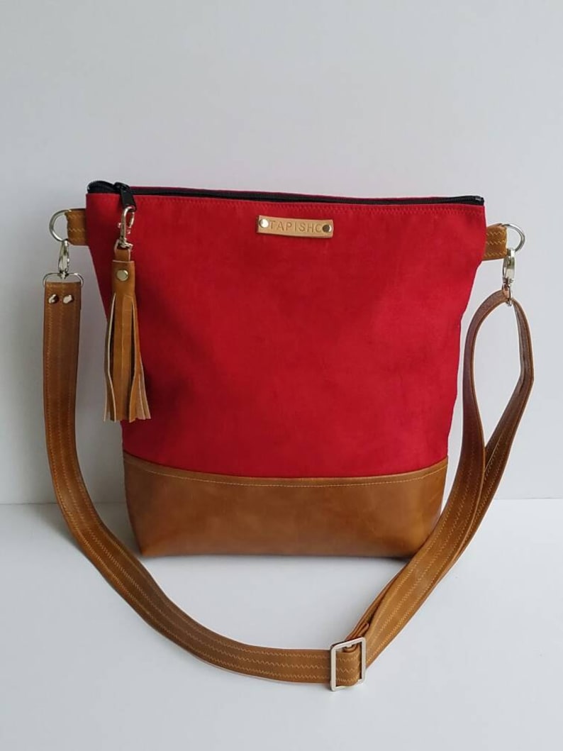 Red Suede Crossbody Bag/Faux Suede Purse/Vegan Leather Etsy
