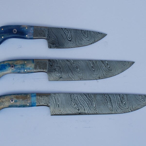 3Pcs Damascus Kitchen Chef's Knife Custom Handmade Damascus Steel Kitchen Chef's Regluar Damascus Kitchen Knife 0082 Lot Of 3Pcs Sale Sale