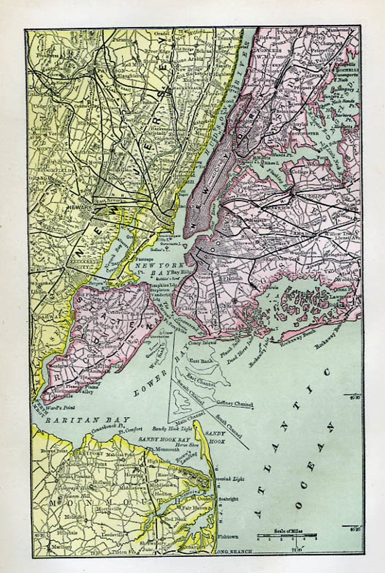 Print of Mapnew York Harbor 1873 Etsy