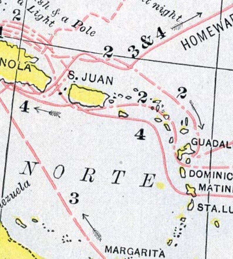Print Map Four Voyages of Christopher Columbus 1492-1503 | Etsy