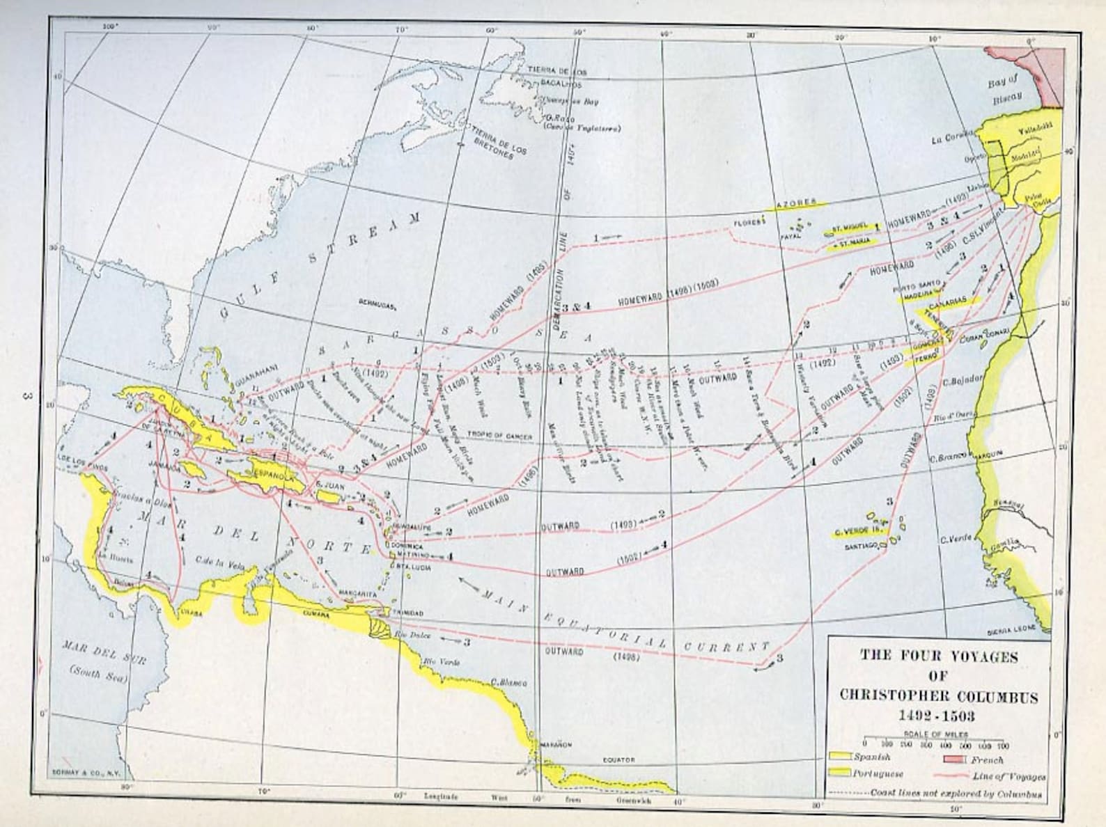 christopher columbus's four voyages map