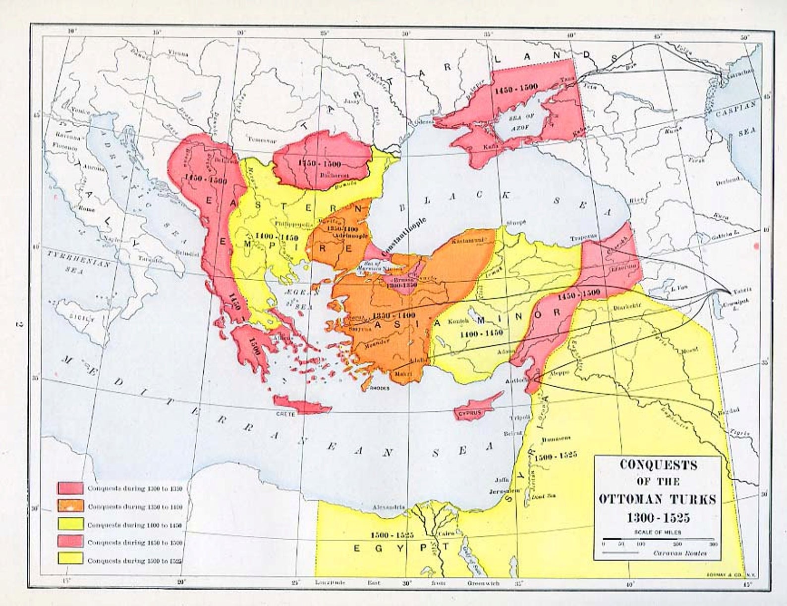 Print Map Conquest of the Ottoman Turks 1300-1525 | Etsy