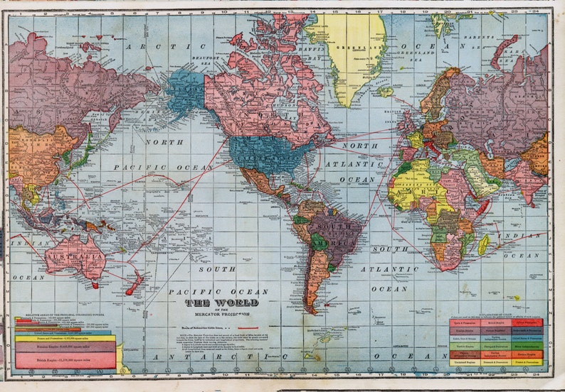 Print Map of the World 1912 | Etsy