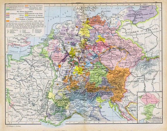print of map central europe 1378 etsy