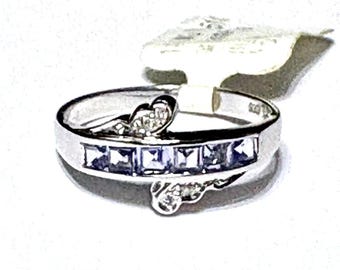 14k White Gold Channel Set Tanzanite & Diamond Gemstone Ring
