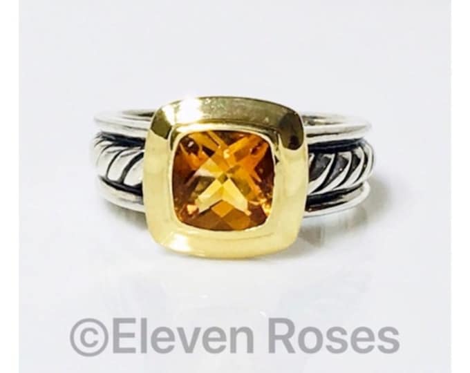 Vintage Yurman Citrine Ring Two Tone Sterling 18k Gold