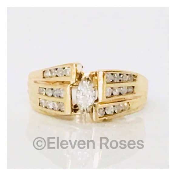 Custom 14k Gold Diamond Cocktail Ring Hinged Shank Adjustable Fit Free US Shipping