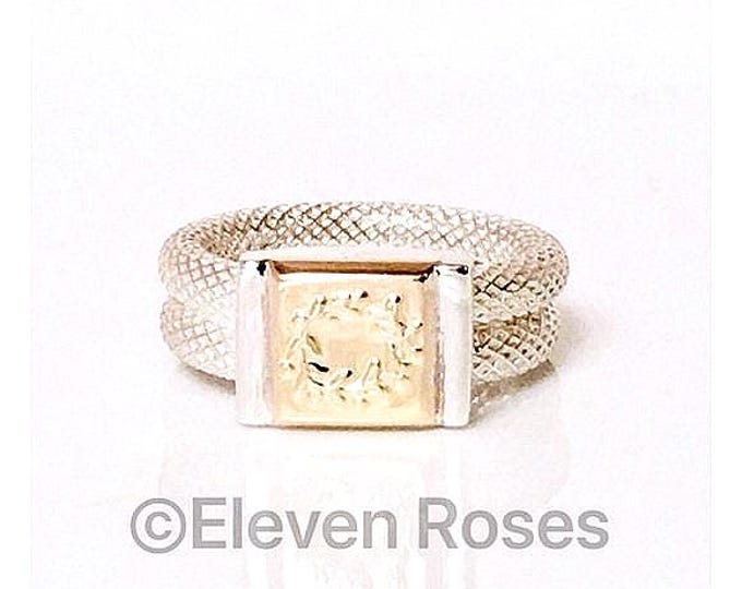 Greek Wreath Signet Ring 925 Sterling Silver 18k Gold