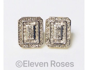 Solid 10k White Gold & Yellow Gold Diamond Statement Earrings Free US Shipping