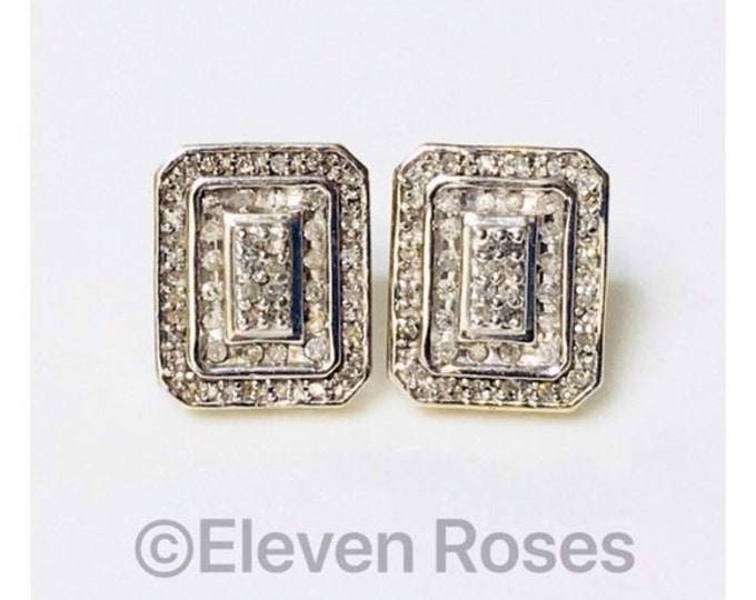 Solid 10k White Gold & Yellow Gold Diamond Statement Earrings Free US Shipping