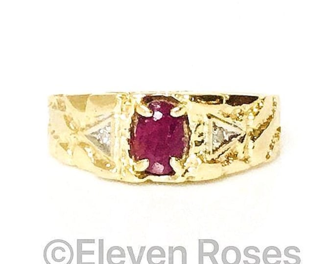 Vintage 10k Gold Ruby Diamond Nugget Ring