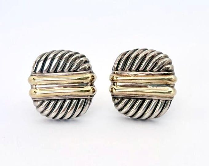 Vintage Yurman Large Two Tone Earrings 925 Sterling Silver 14k Gold